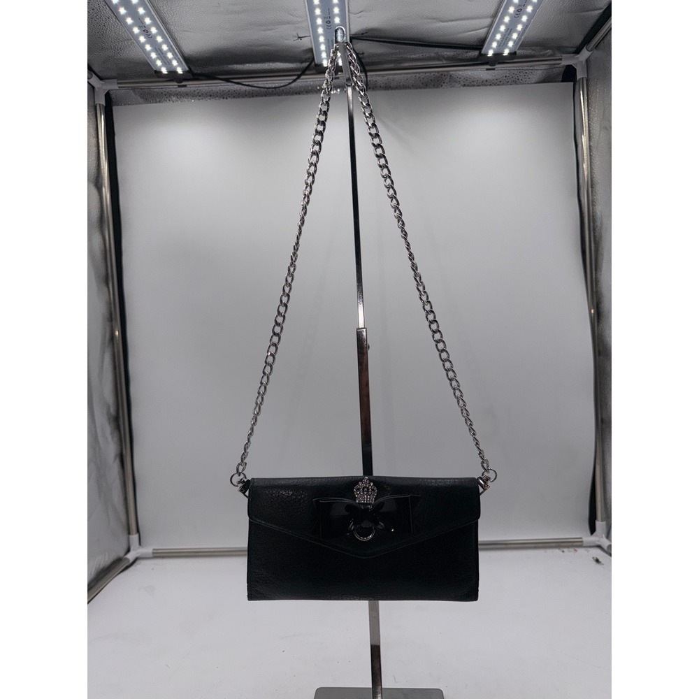 My Flat In London Black Leather Bow Crown Crossbody Wallet Bag Jan Haedrich - Picture 2 of 12